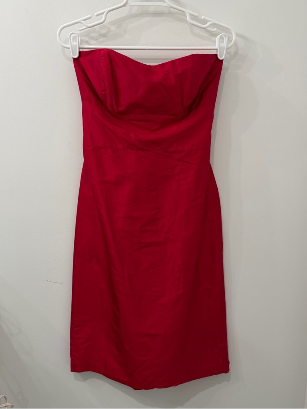 Vintage Jenny Yoo Collection Red Silk Strapless Tie Back Bow Sash Bustle Dress